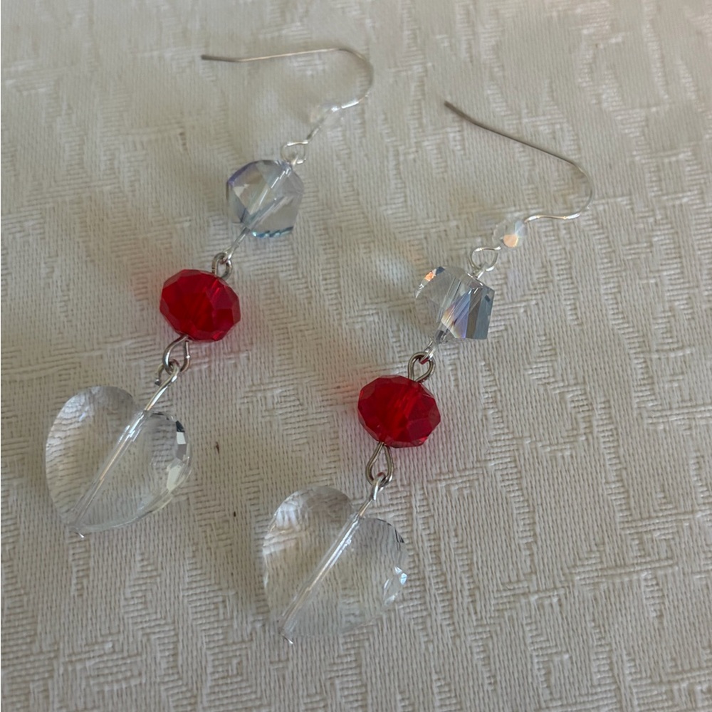 Crystal clear glass hearts and AB Glass Earrings - Picture 5 of 7